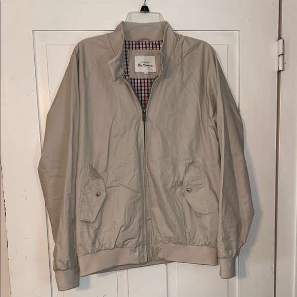 BEN SHERMAN  Men’s Light Tan Jacket with Plaid Interior Medium Zip Front - Picture 1 of 8